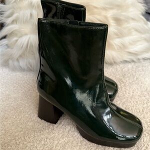 Soda Green Heeled Boots with Chunky Block Heel